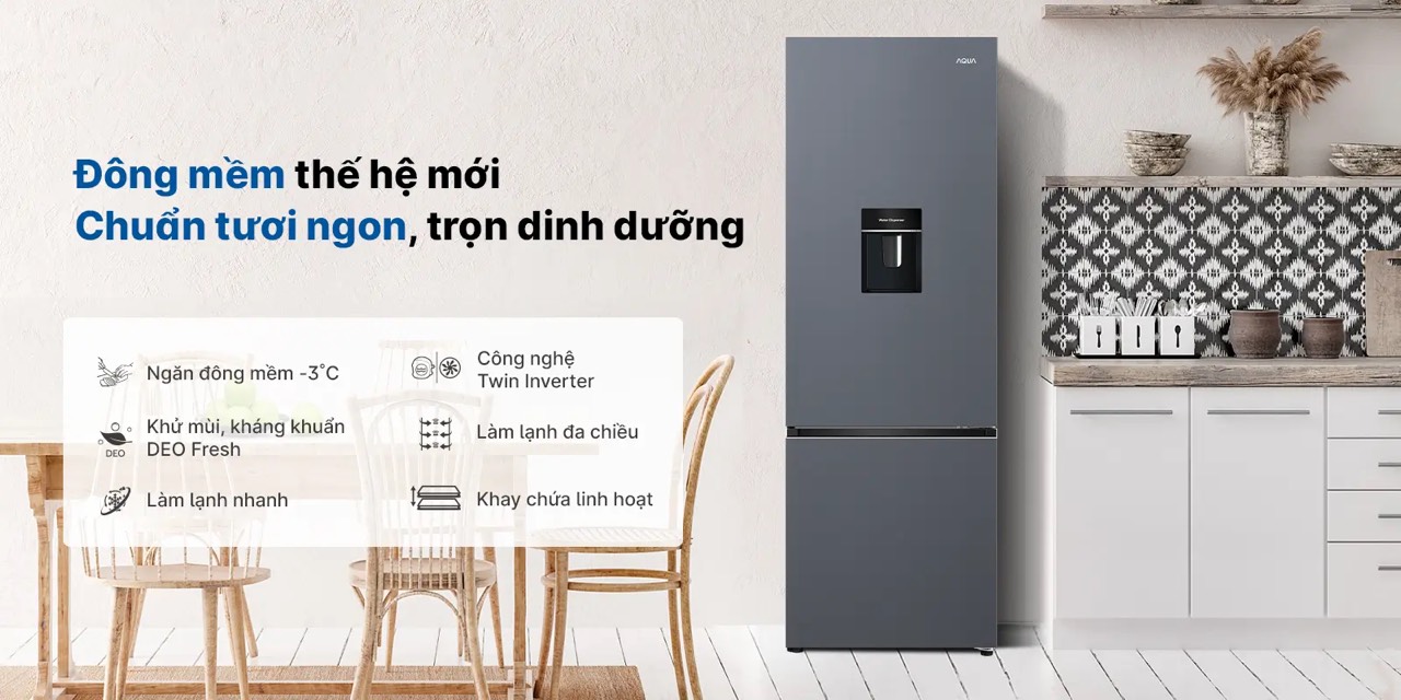 [2024] Tủ lạnh Aqua 2 cánh inverter 292 lít AQR-B360MA(WSL)