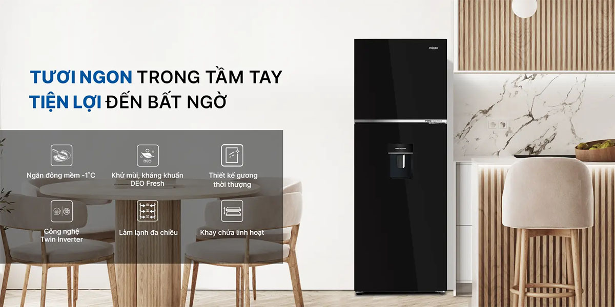 [2024] Tủ lạnh Aqua 2 cánh inverter 358 lít AQR-T410FA(WGB)