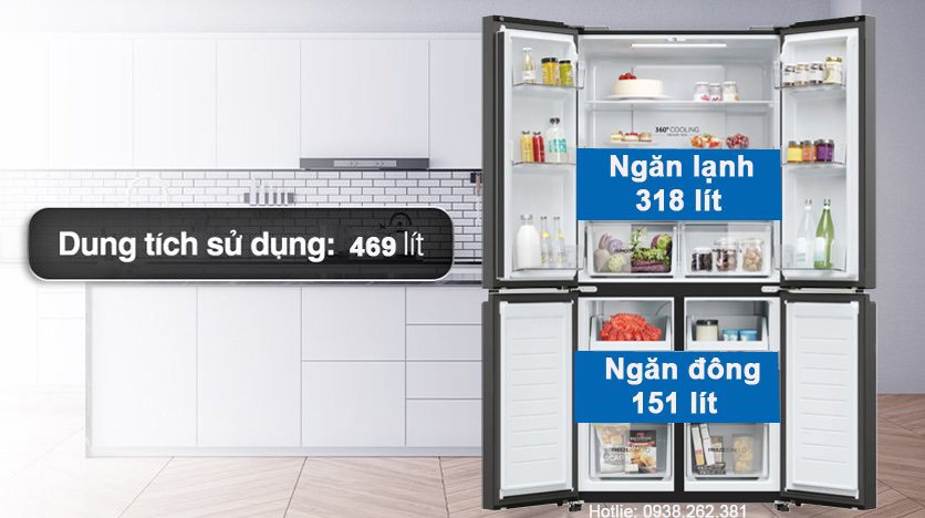 [2024] Tủ lạnh Aqua 4 cánh inverter 469 lít AQR-M560XA(GL)