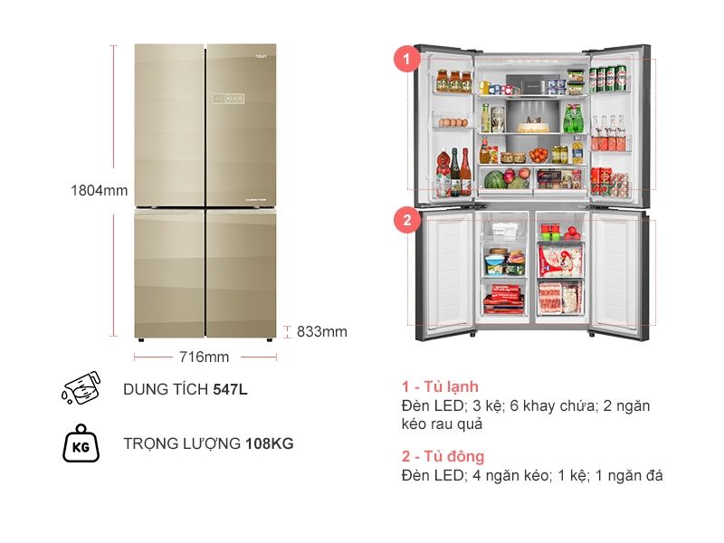 Tủ lạnh Aqua Inverter 505 lít AQR-IG595AM(SG)