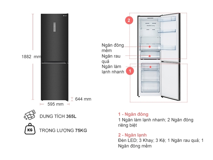 Tủ lạnh Casper Inverter 325 lít RB-365VB