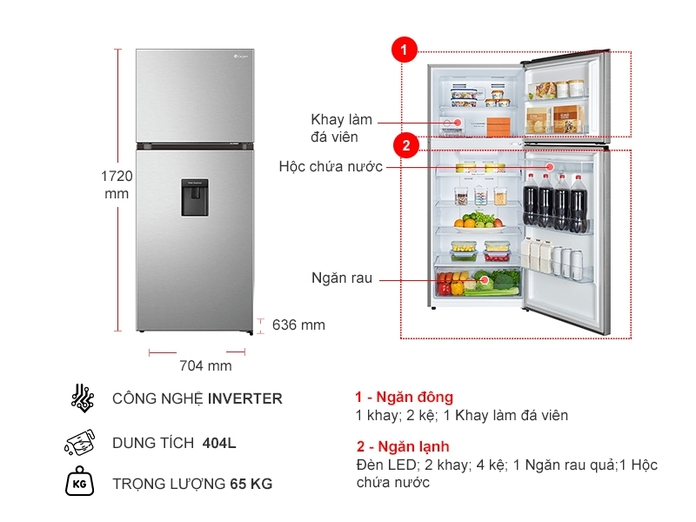 Tủ lạnh Casper Inverter 404 lít RT-421VGW