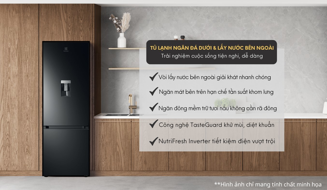 [2024] Tủ lạnh Electrolux inverter 335 lít EBB3742M-H có đông mềm