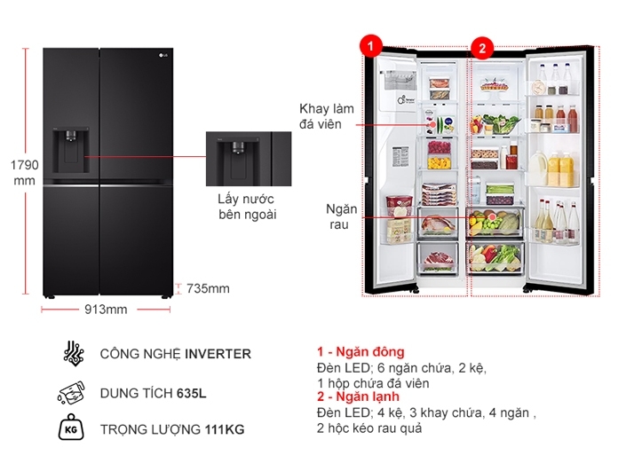 Tủ lạnh LG Inverter 635 lít GR-D257WB