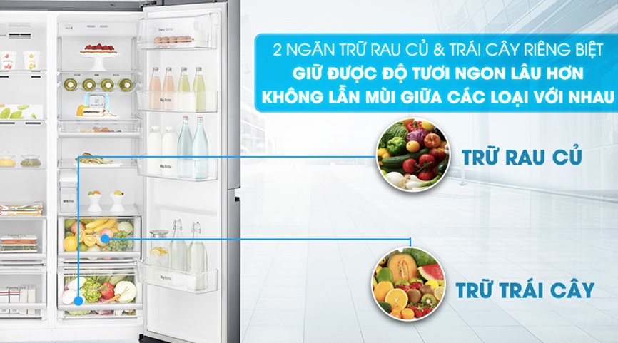 Tủ lạnh Side By Side LG 635 lít 2 cửa Inverter GR-D257JS ngăn cân bằng ẩm 2 chế độ