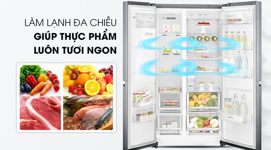 Tủ lạnh Side By Side LG 635 lít 2 cửa Inverter GR-D257JS làm lạnh đa chiều