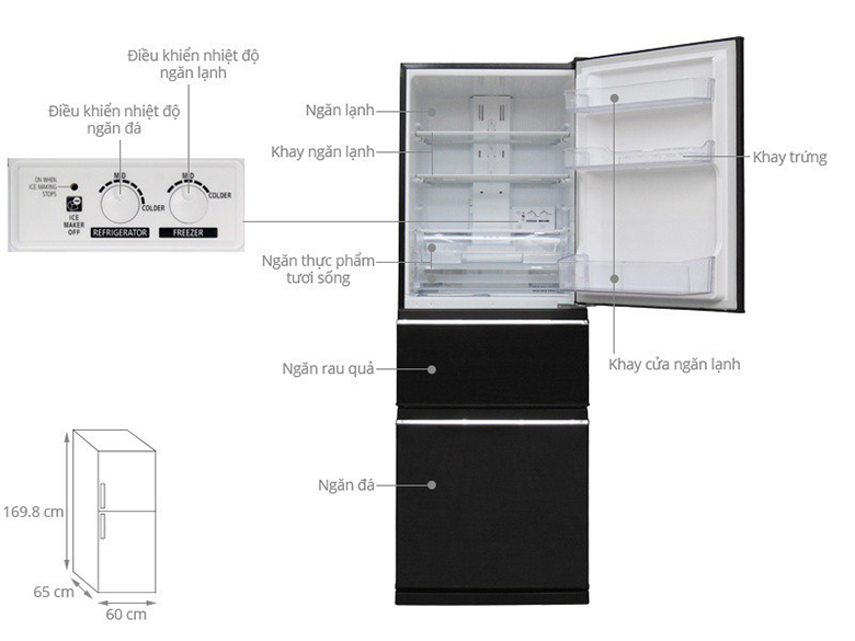 Tủ lạnh Mitsubishi Inverter 330 lít MR-CGX41EN (GBK-V màu đen và GBR-V màu nâu)