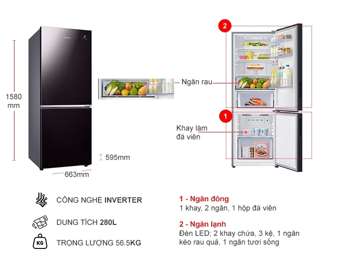 Tủ lạnh Samsung Inverter 280 lít RB27N4010BY/SV