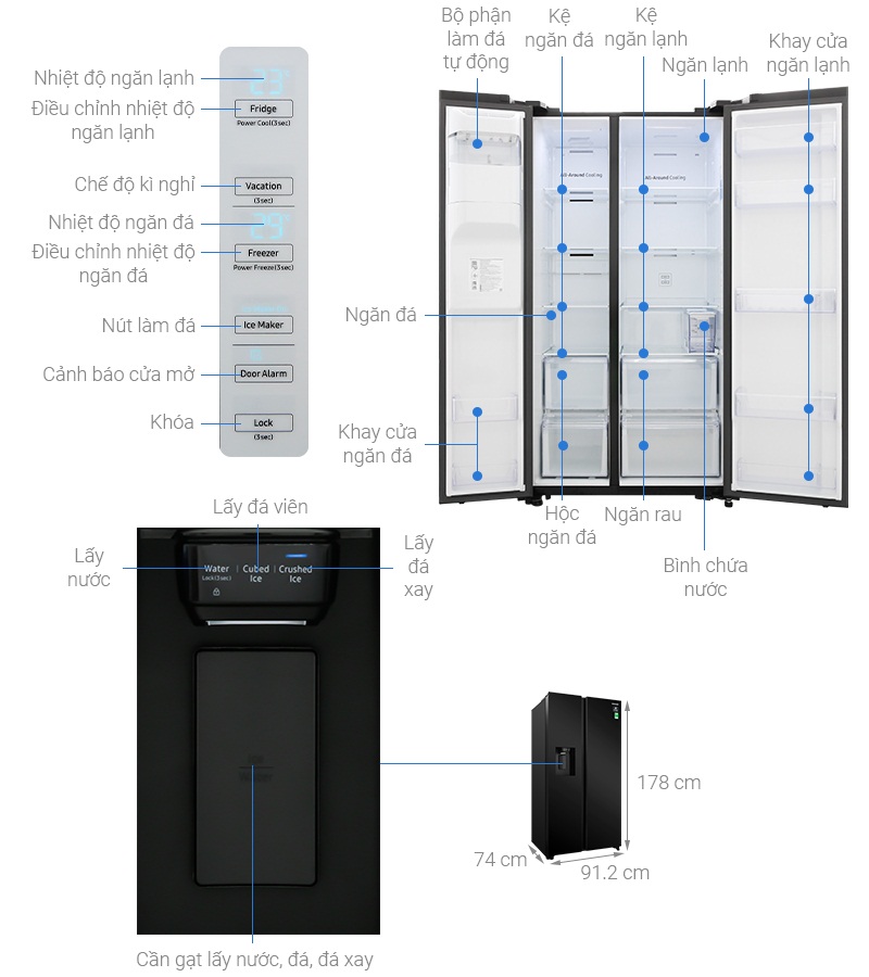 Tủ lạnh SBS Samsung Inverter 617 lít RS64R53012C/SV 2 cánh