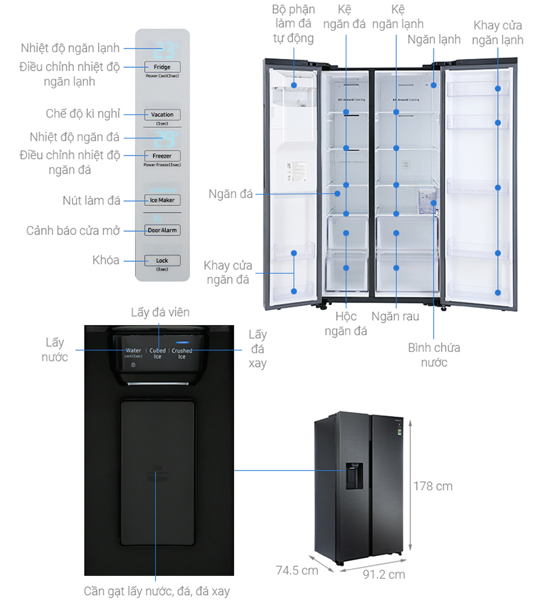 Tủ lạnh SBS Samsung Inverter 617 lít RS64R5301B4/SV 2 cánh