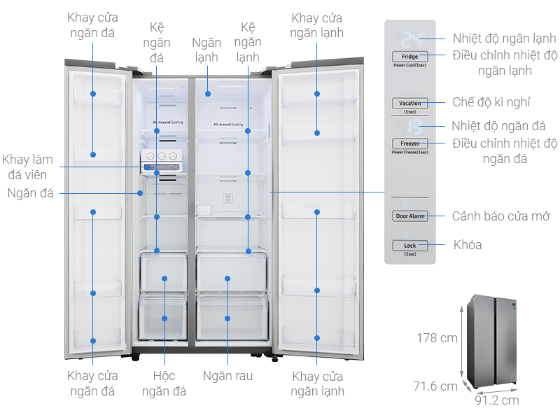 Tủ lạnh SBS Samsung Inverter 647 lít RS62R5001M9/SV 2 cánh