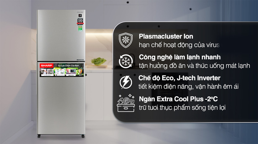 Tủ lạnh Sharp 360 lít 2 cửa inverter SJ-XP382AE-SL 2023