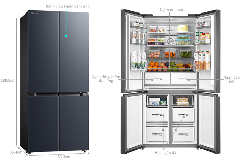 Tủ lạnh 4 cánh Toshiba inverter 515 lít GR-RF670WI-PGV(A9)-BG giá tốt