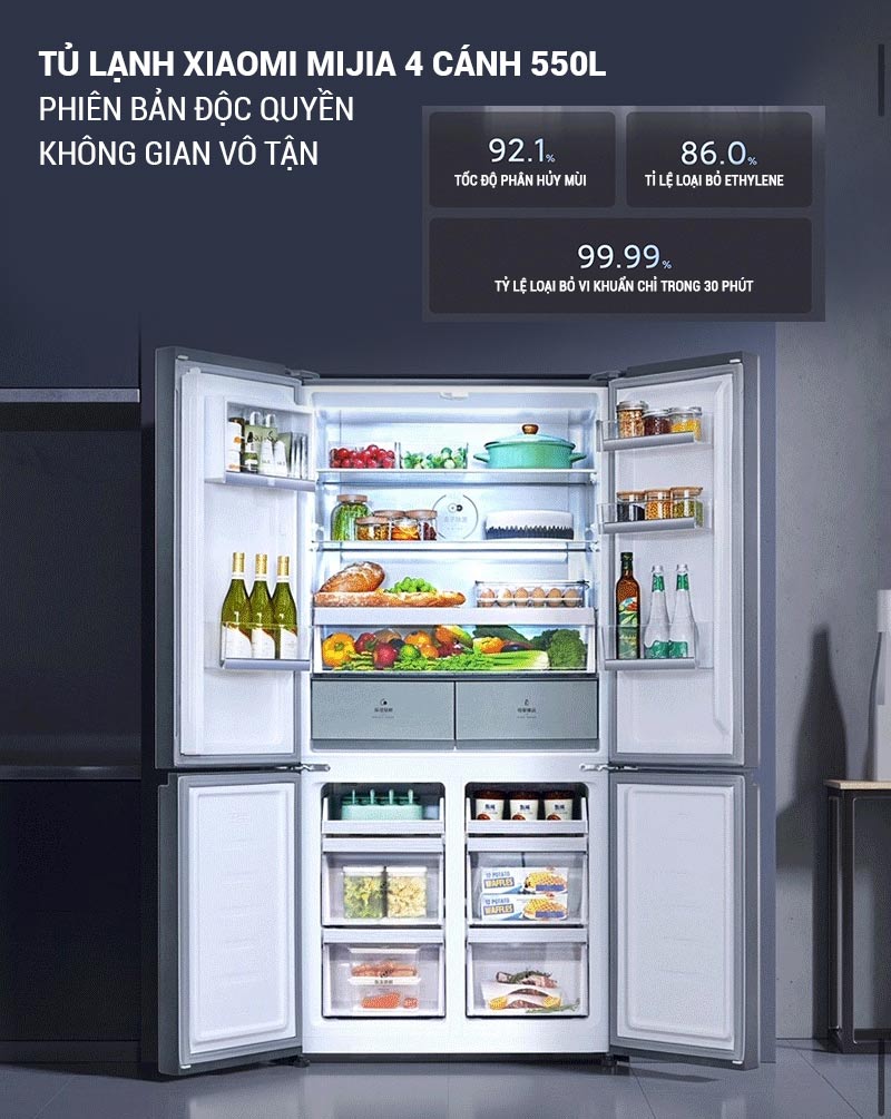 Tủ lạnh Xiaomi Mijia inverter 4 cánh 550L lít BCD-550WGSA