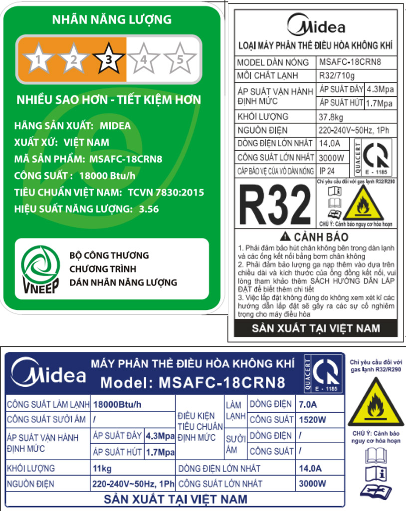 Điều hòa Midea 1 chiều 18000 btu MSAFC-18CRN8 chính hãng giá rẻ