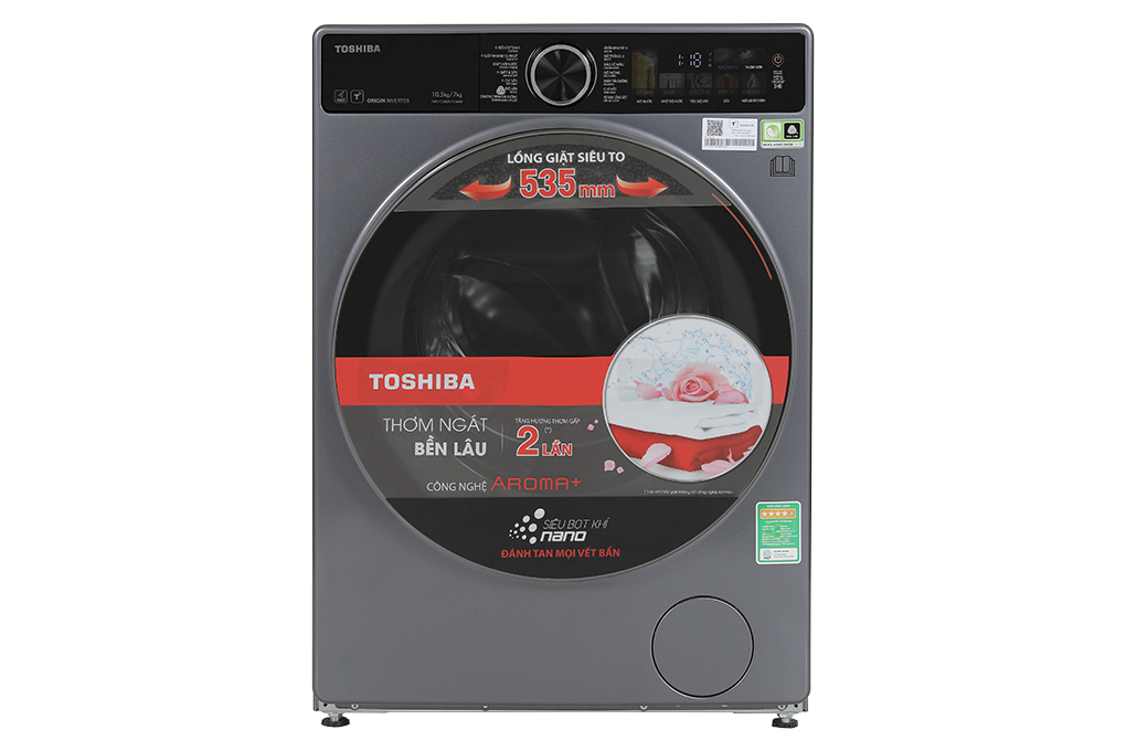 [2024] Máy giặt sấy Toshiba inverter giặt 10,5 kg - sấy 7 kg TWD-T25BZU115MWV(MG)