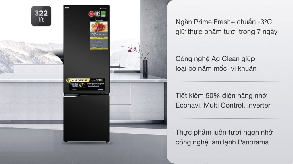 Tủ lạnh Panasonic 2 cánh inverter 322 lít NR-BC360QKVN giá rẻ tại Hà Nội
