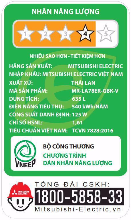 Tủ lạnh Mitsubishi 635 lít MR-LA78ER 4 cánh chính hãng giá rẻ