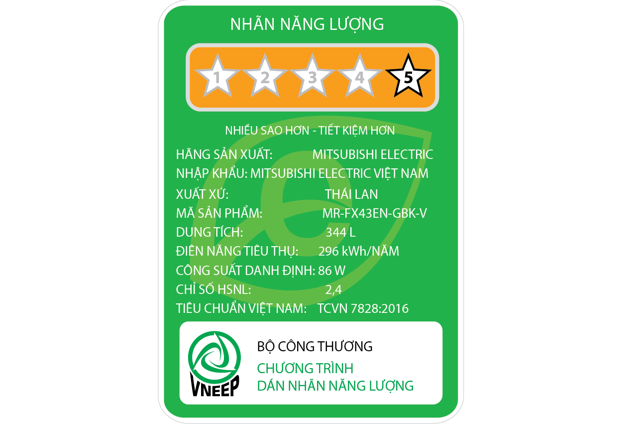 Tủ lạnh Mitsubishi 2 cánh inverter 344 lít MR-FX43EN (GBK, GSL) giá rẻ chính hãng