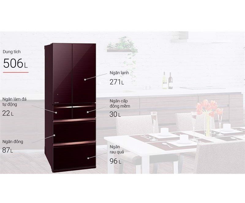 Tủ lạnh 6 cánh Mitsubishi inverter 506 lít MR-WX52D (BR-V, F-V) chính hãng
