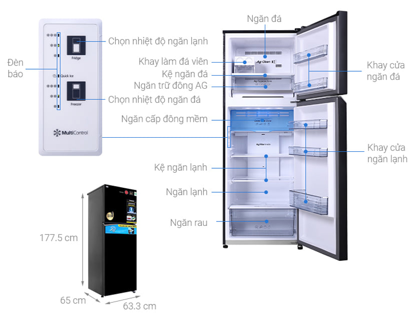 Tủ lạnh Panasonic 366 lít inverter NR-TL381VGMV giá rẻ tại Hà Nội