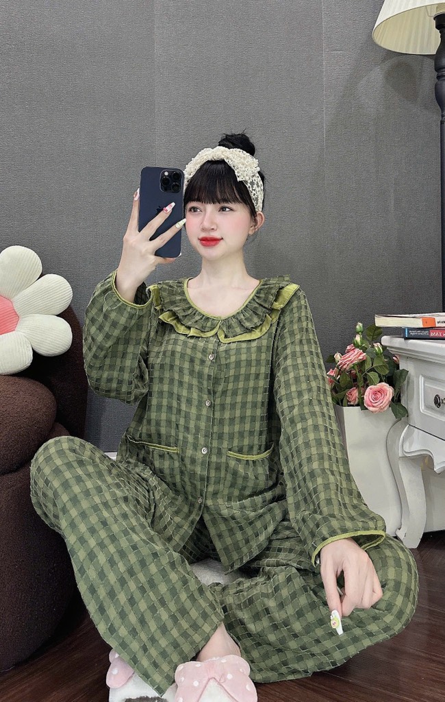 Đồ bộ tay dài lụa đũi nhung