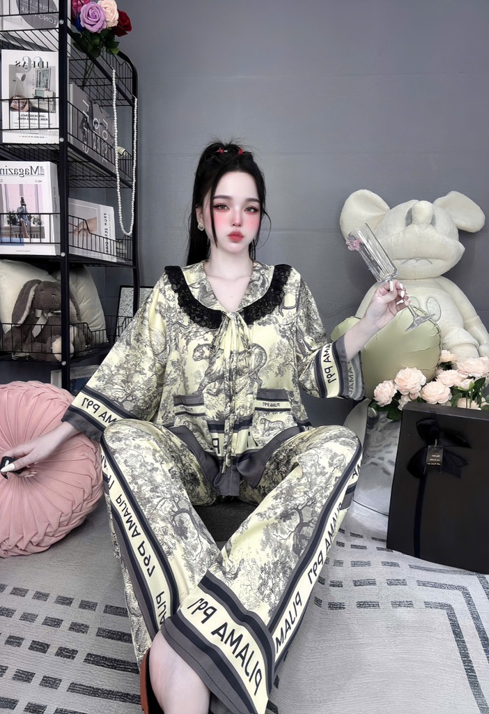 Đồ bộ tay lững phối ren lụa latin size dưới 60kg