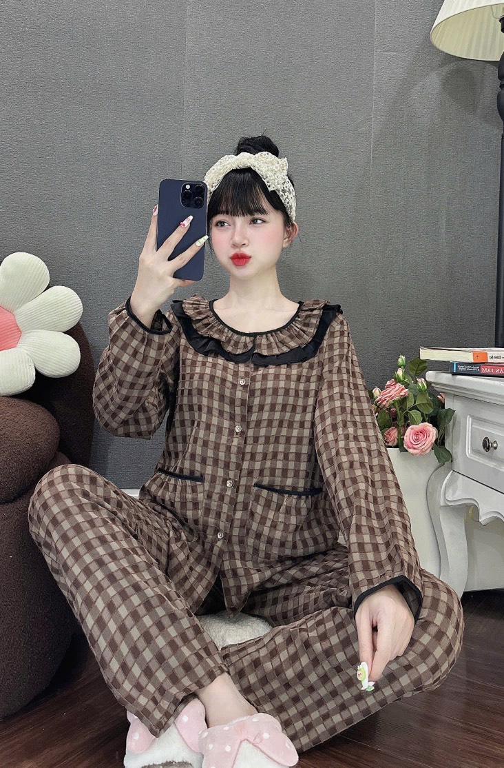 Đồ bộ tay dài lụa đũi nhung