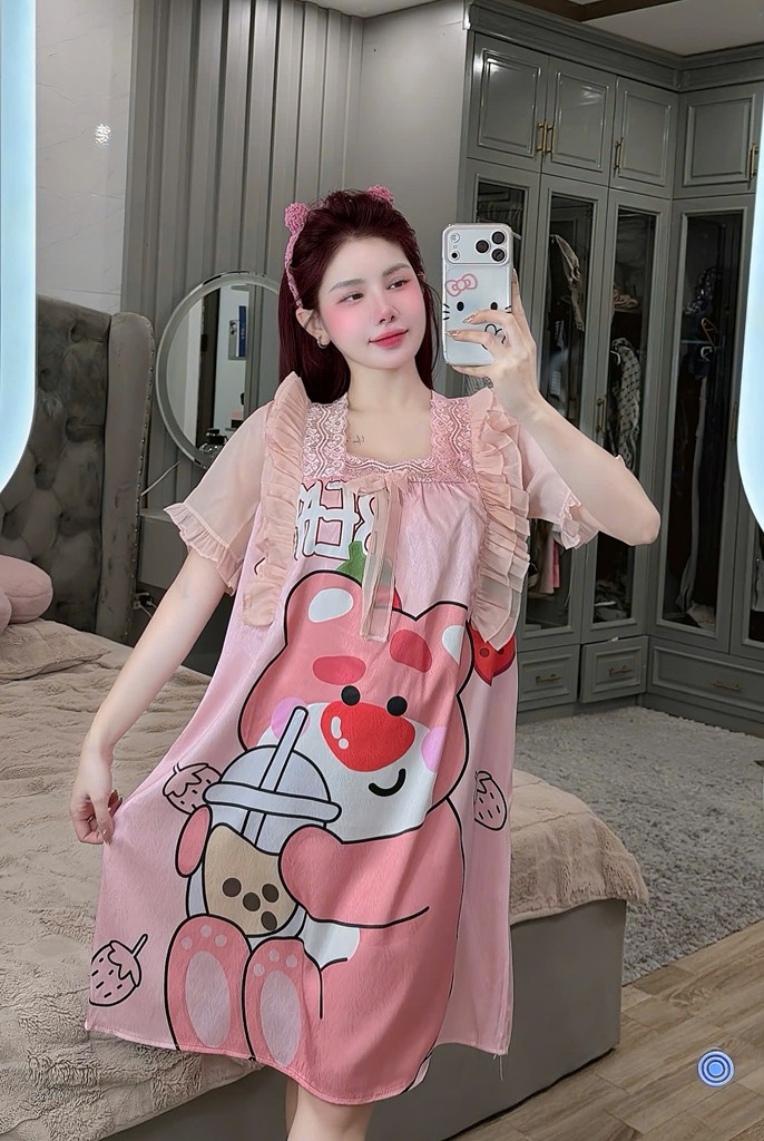ĐẦM CỔ VUÔNG PHỐI REN LỤA XƯỚC