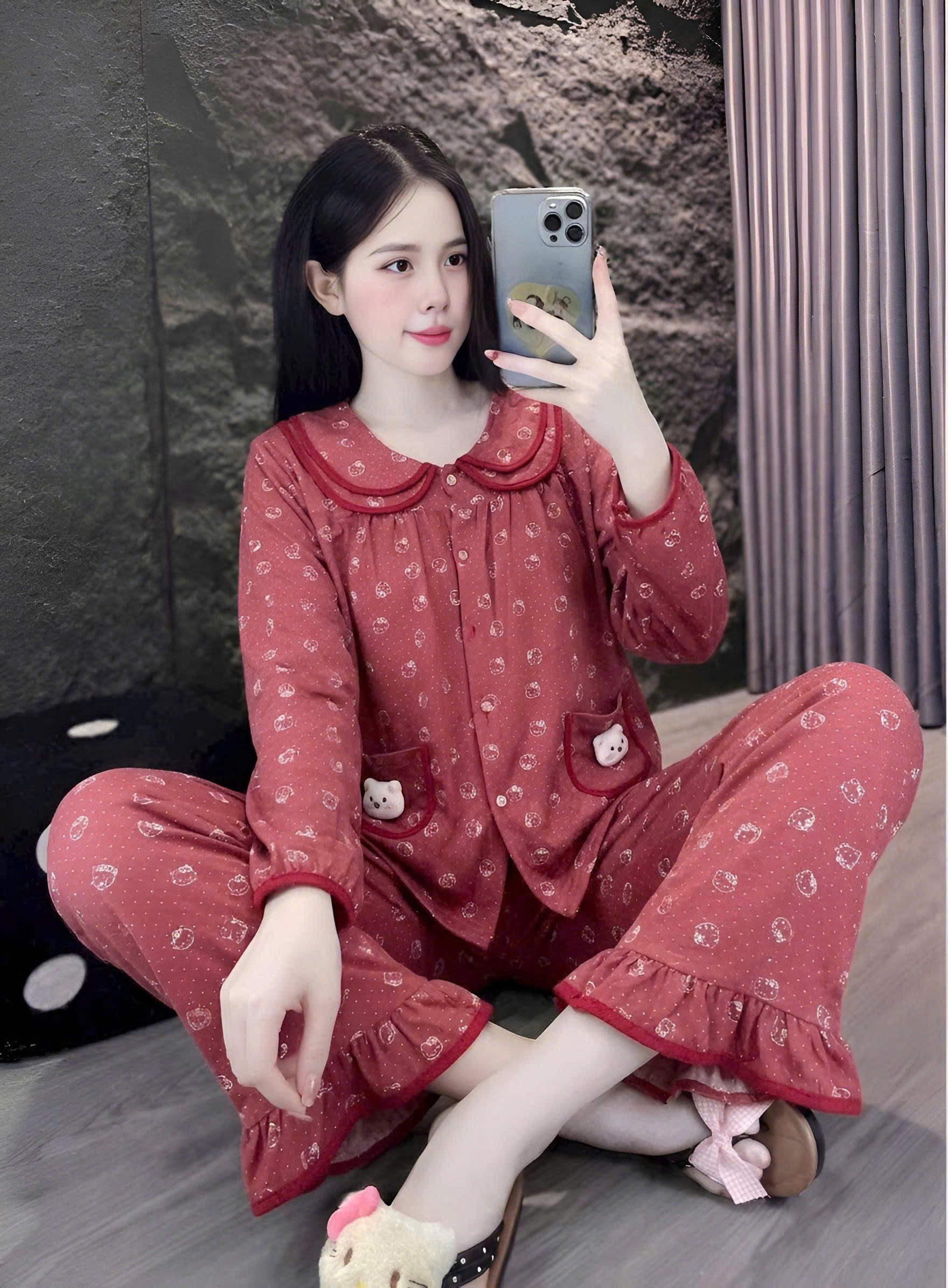 tay dài lụa đũi mềm gắn gấu