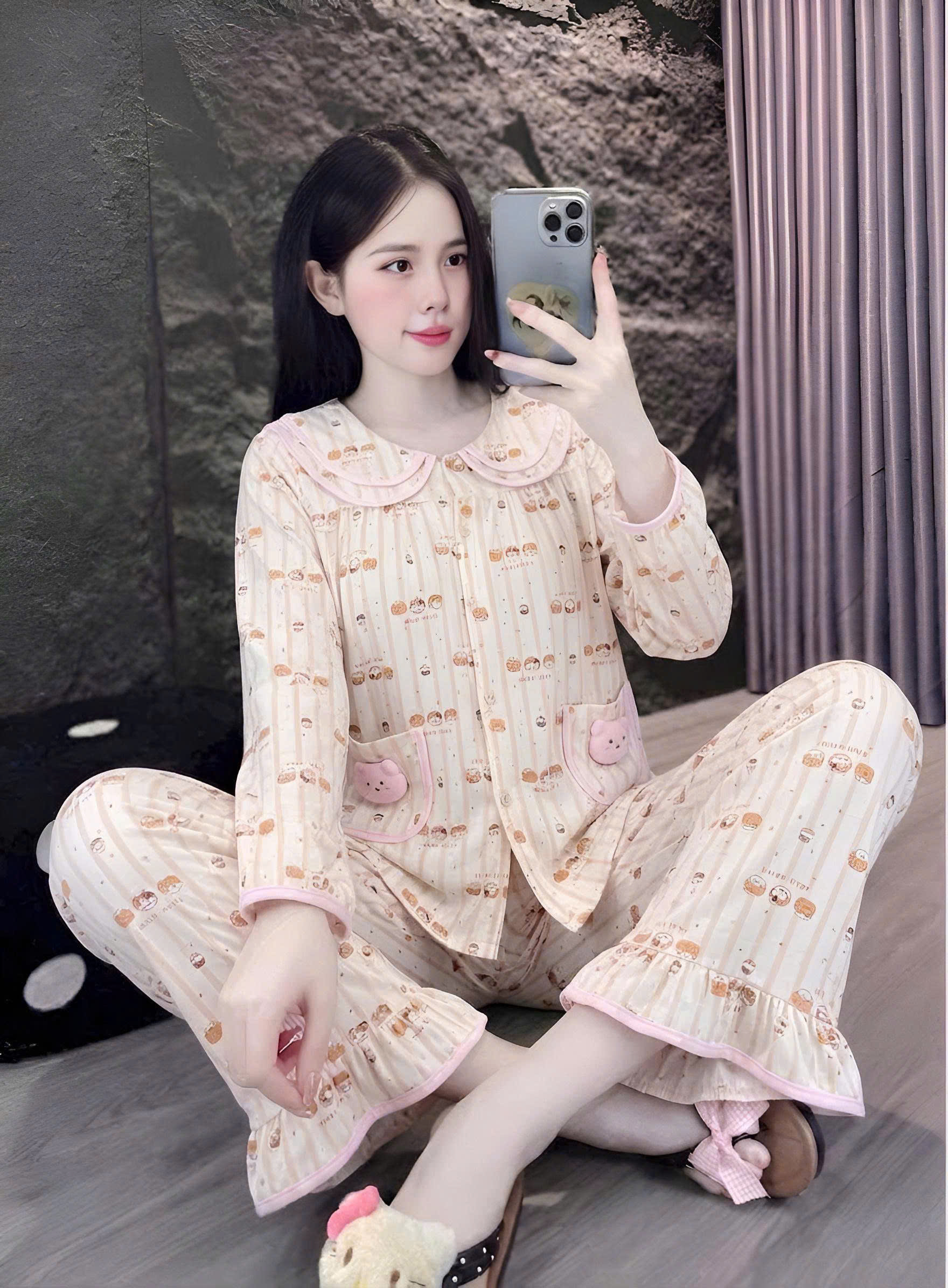 tay dài lụa đũi mềm gắn gấu