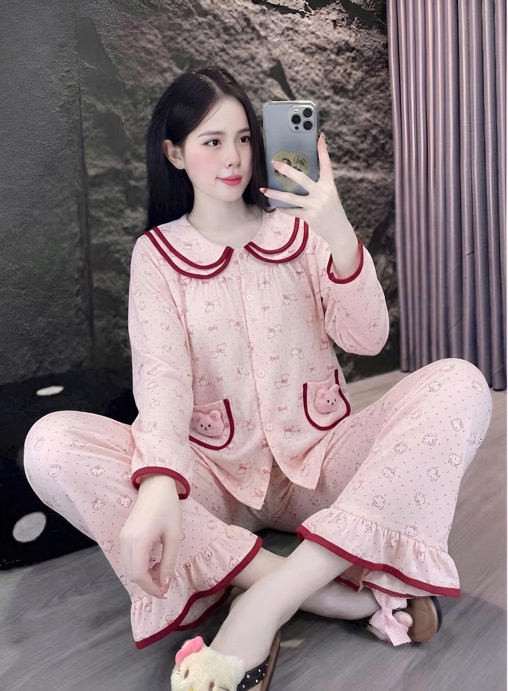 tay dài lụa đũi mềm gắn gấu