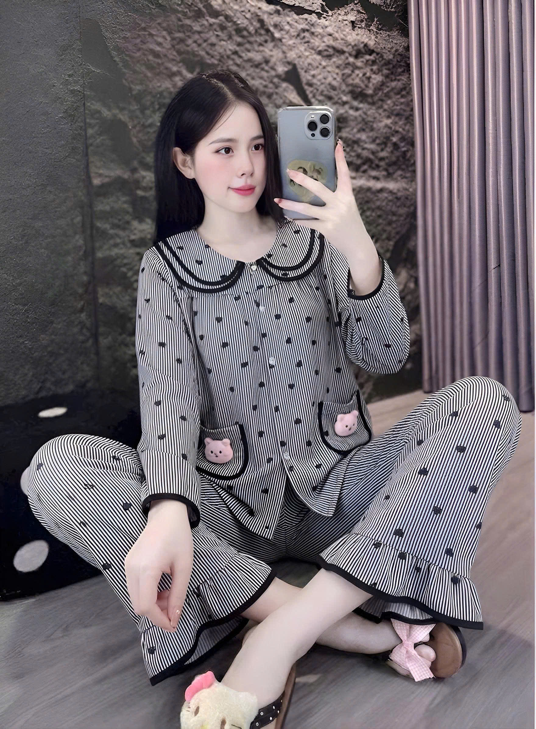 tay dài lụa đũi mềm gắn gấu