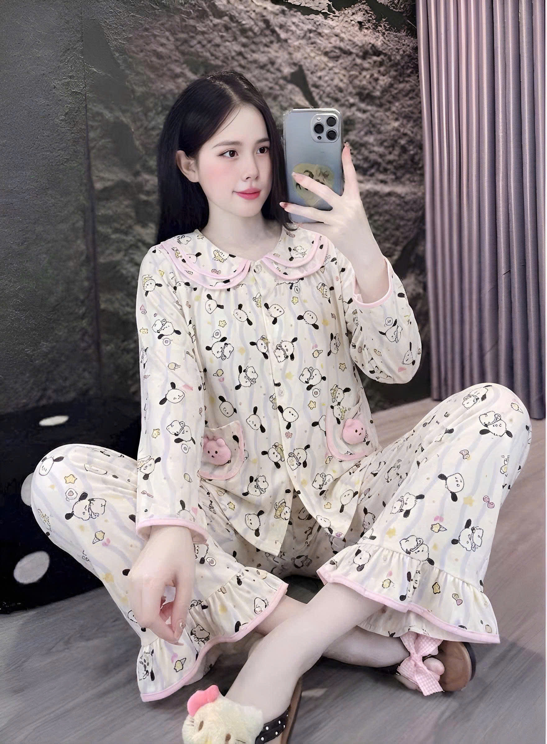 tay dài lụa đũi mềm gắn gấu