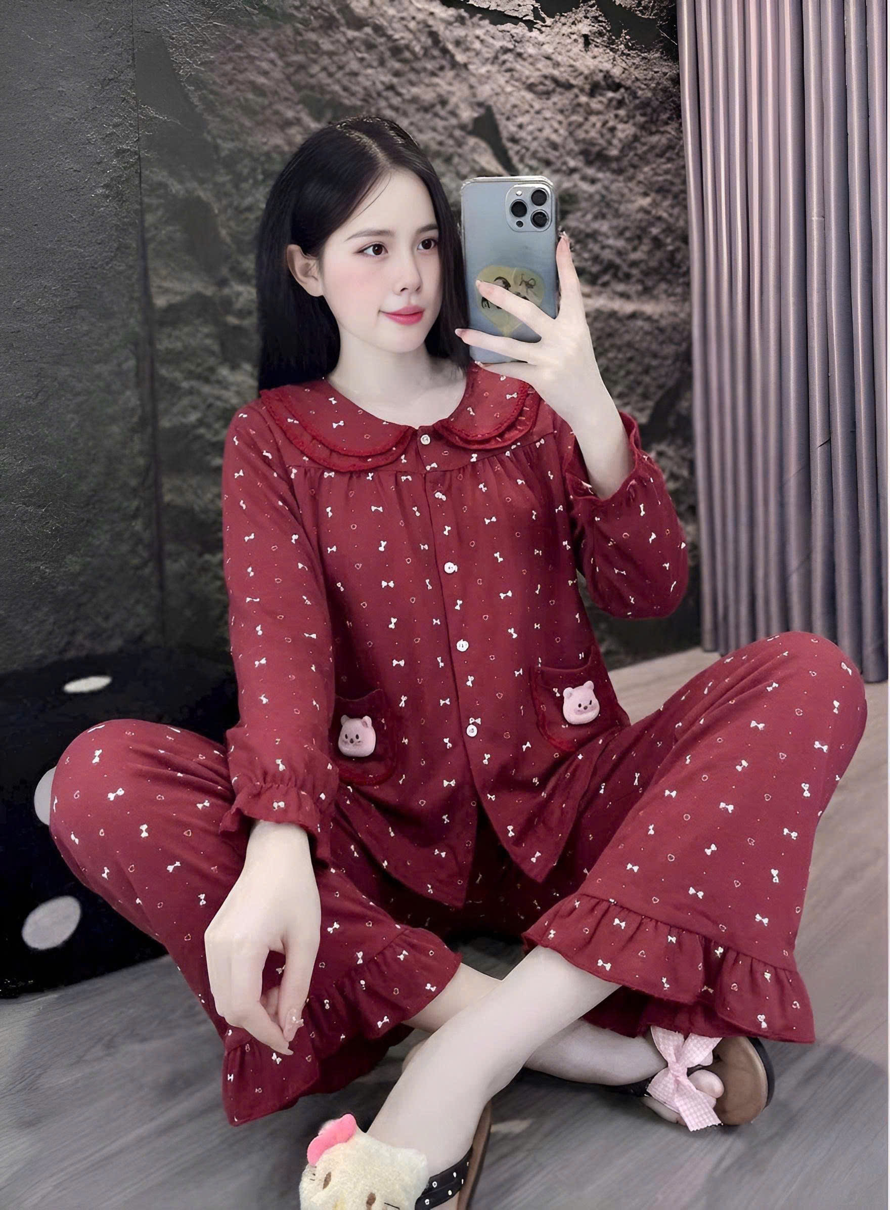 tay dài lụa đũi mềm gắn gấu