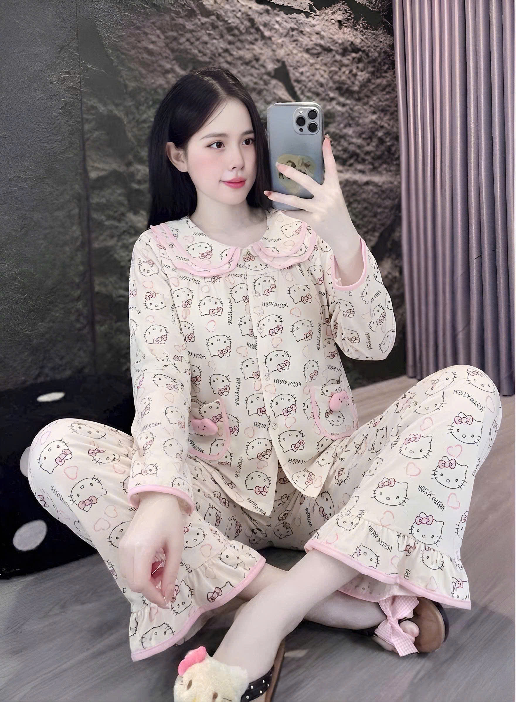 tay dài lụa đũi mềm gắn gấu