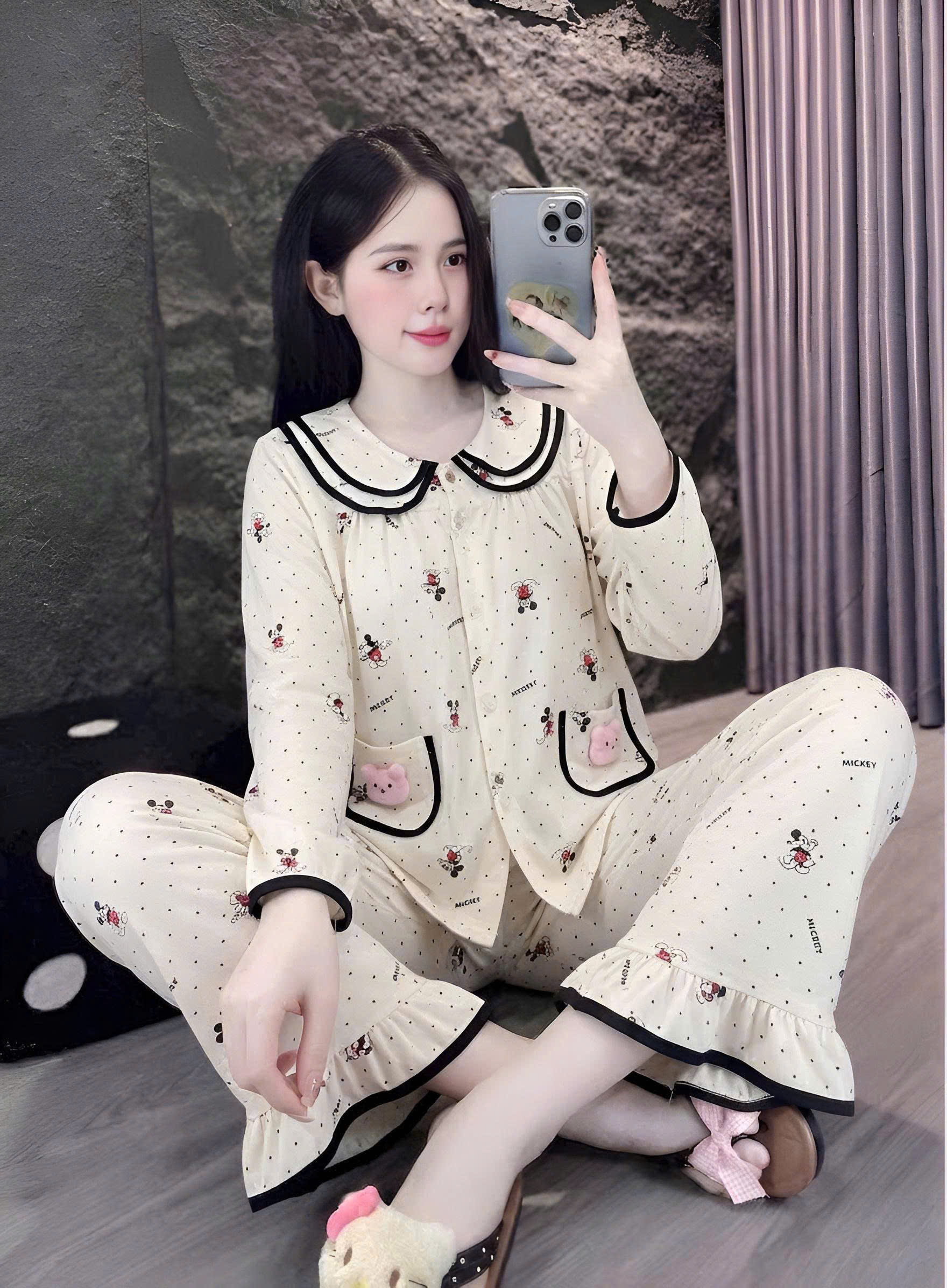 tay dài lụa đũi mềm gắn gấu