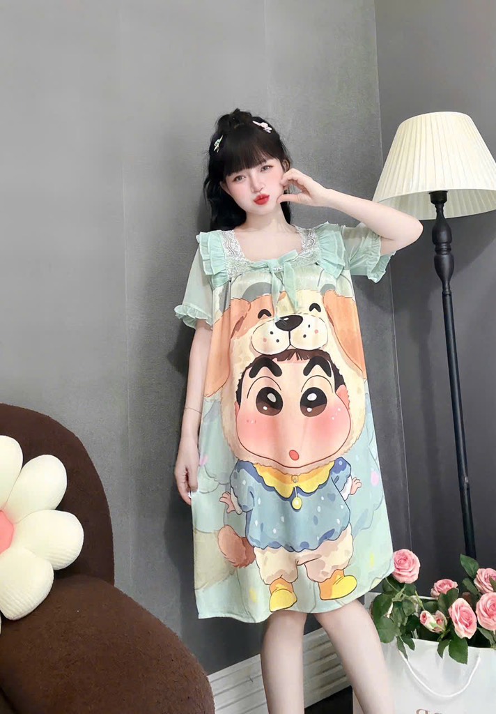 ĐẦM CỔ VUÔNG PHỐI REN LỤA XƯỚC