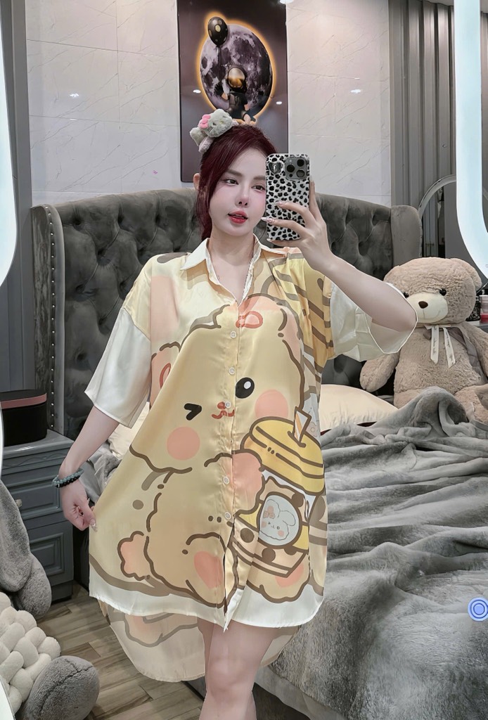 Đầm sơ mi lụa xước