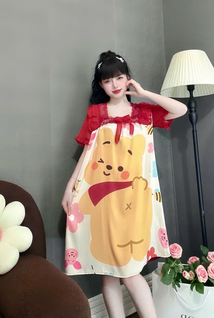 ĐẦM CỔ VUÔNG PHỐI REN LỤA XƯỚC