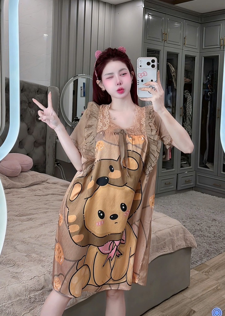 ĐẦM CỔ VUÔNG PHỐI REN LỤA XƯỚC