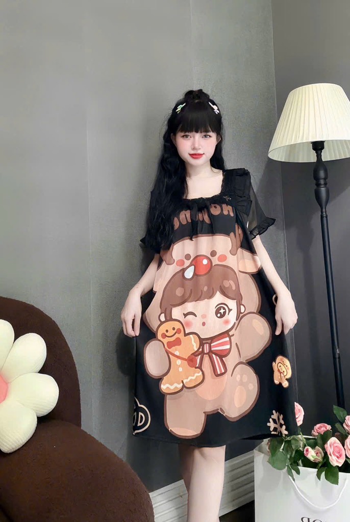 ĐẦM CỔ VUÔNG PHỐI REN LỤA XƯỚC