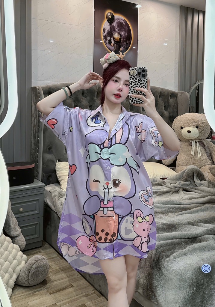 Đầm sơ mi lụa xước