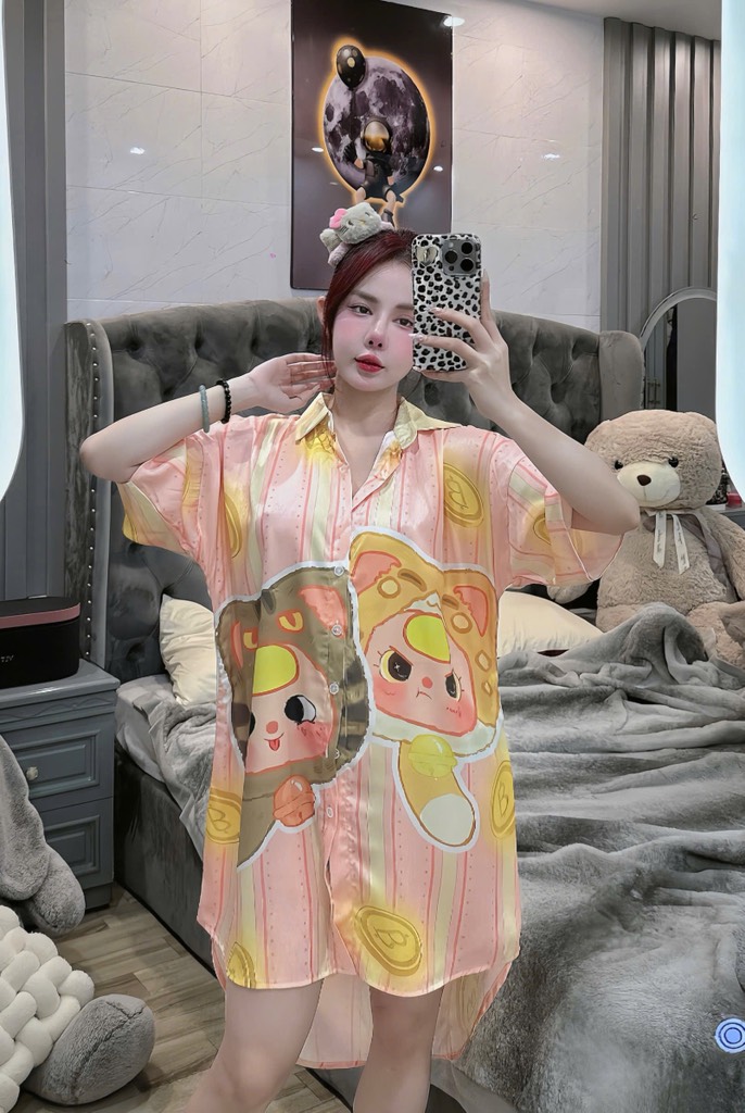 Đầm sơ mi lụa xước