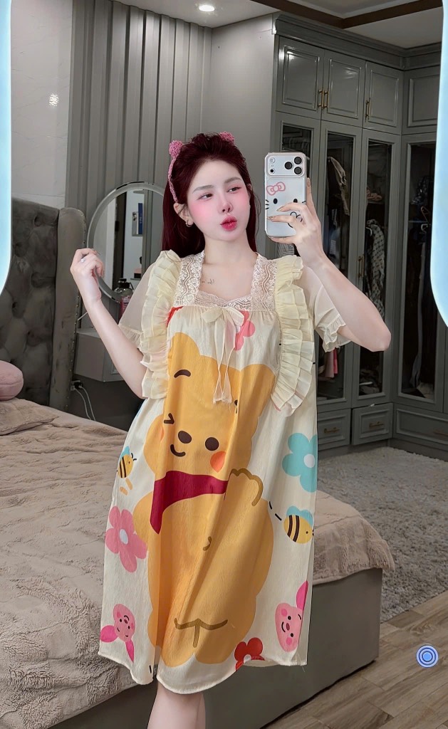 ĐẦM CỔ VUÔNG PHỐI REN LỤA XƯỚC
