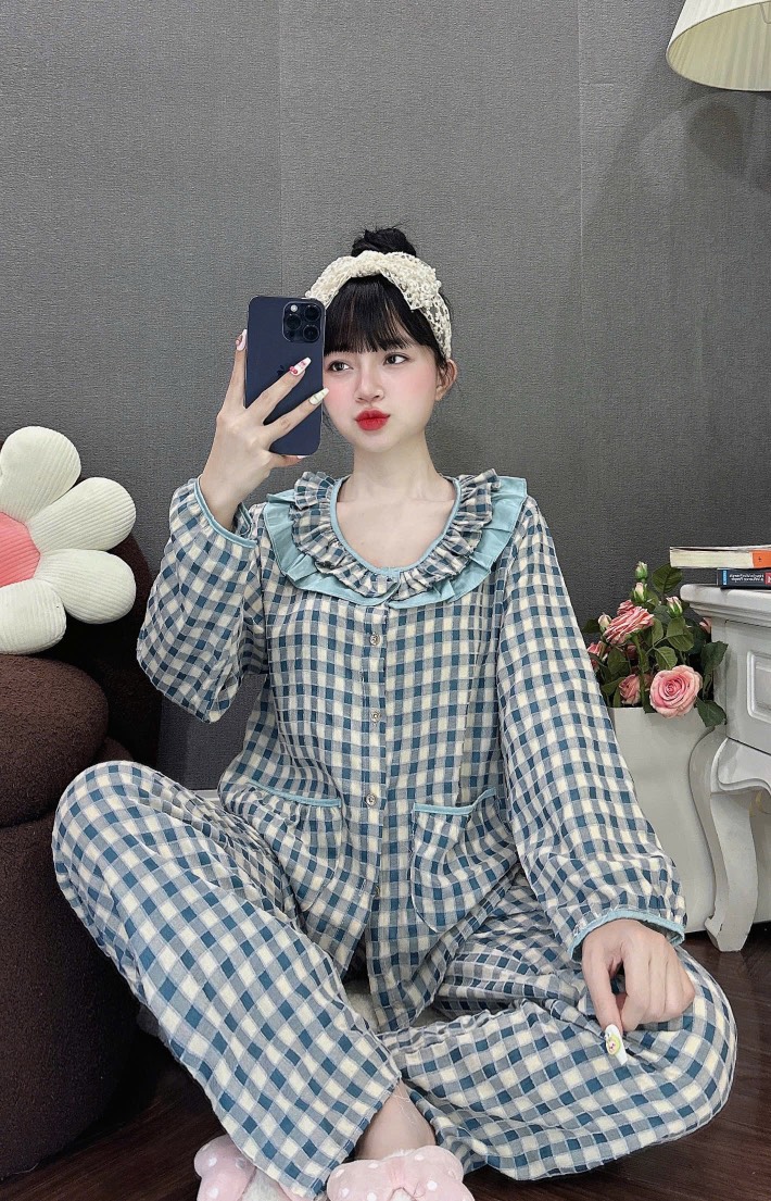 Đồ bộ tay dài lụa đũi nhung