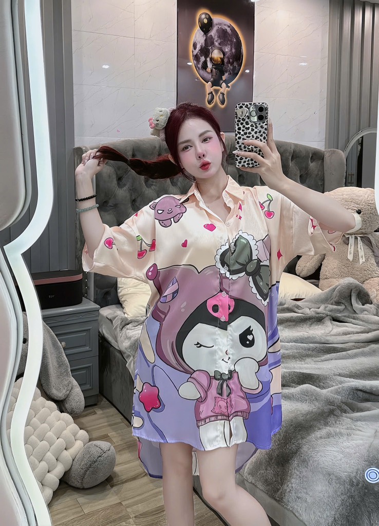 Đầm sơ mi lụa xước