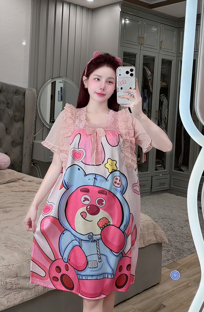 ĐẦM CỔ VUÔNG PHỐI REN LỤA XƯỚC