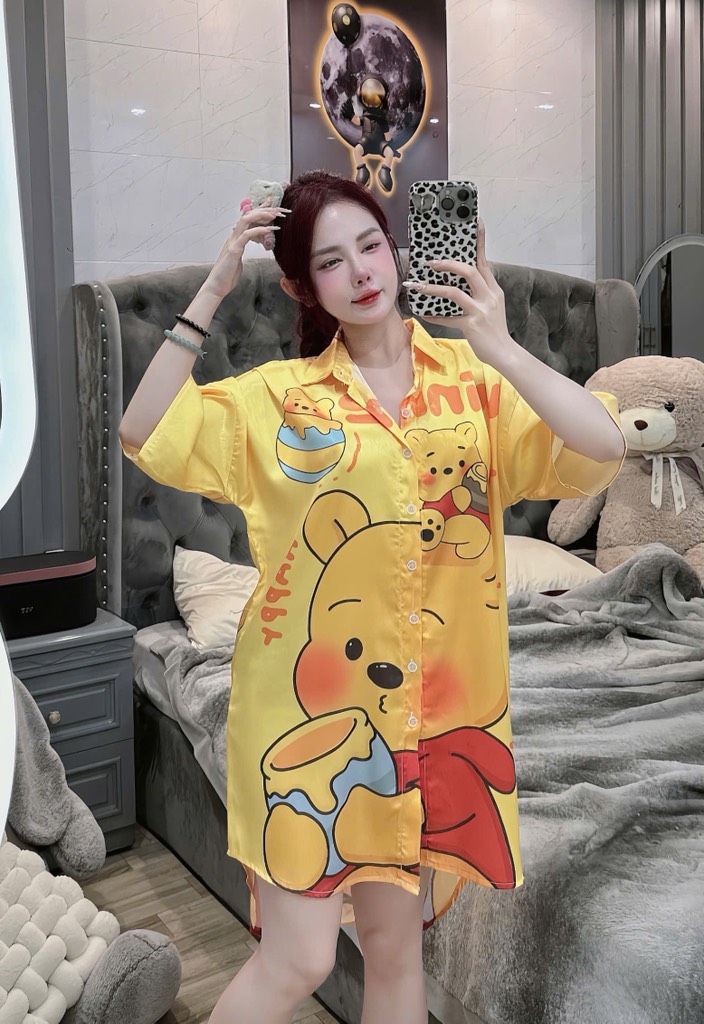 Đầm sơ mi lụa xước