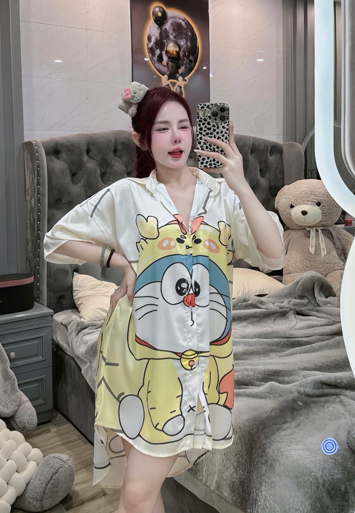 Đầm sơ mi lụa xước